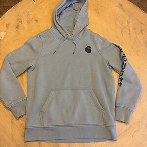 Carhartt Relaxed Fit Mid Weight Logo Sleeve Hoodie Women's Size M Light Blue